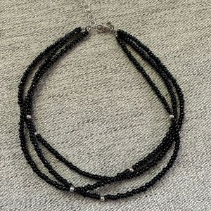 Black glass beads and sterling silver necklace
